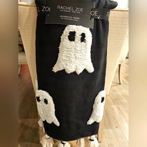 HTF Rachel Zoe 50x60 Ghost Blanket Black & White Halloween